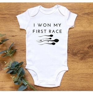 White Baby Onesie with Race Print